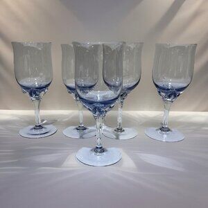 5 Vintage Leaf Fantasy Lilac by Blefeld Water Goblet Glass Hand Blown Crystal